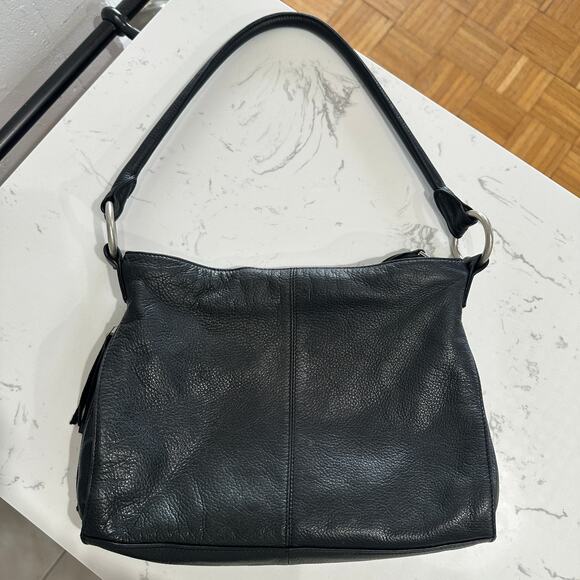 SVEN Berkeley USA Pebbled Black Leather Minimalist Shoulder Hobo Bag, EUC - Picture 4 of 6
